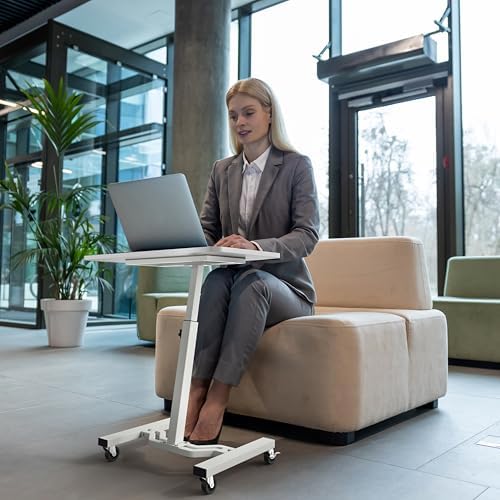 SHW Mobile Height Adjustable Laptop Rolling Cart w/Lockable Wheels, White