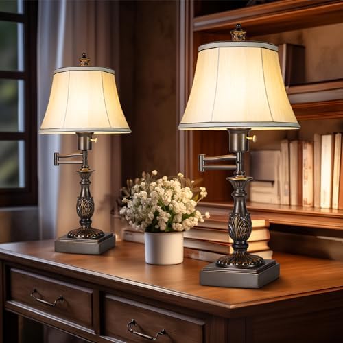 Scenekoy 350° Swing Arm Table Lamp Set of 2 with USB Ports for Bedroom