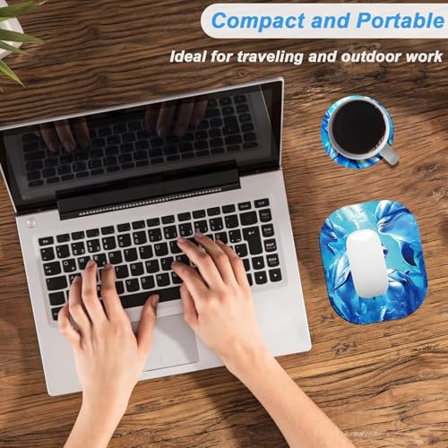 Small Mouse Pad，Mini Mouse Pad 6 x 7 Inch，for Laptop Keyboard Tray Wireless Mouse Home Office Travel，with Non-Slip Rubber Base, Waterproof Mouse Mat，Blue Dolphins Underwater