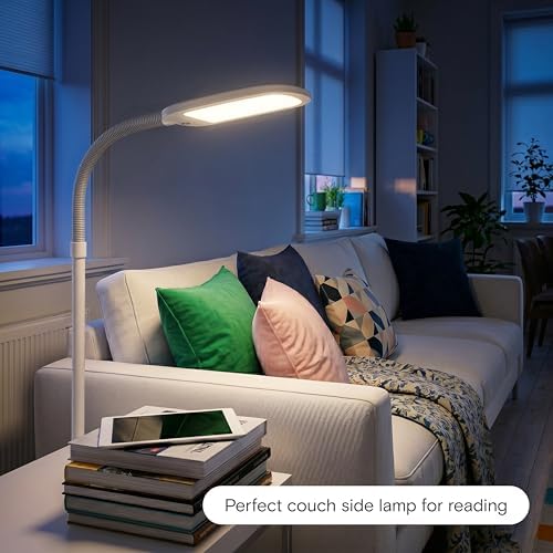 Brightech Litespan LED 2nd Edition Reading Floor Lamp with Cool, Soft & Warm White LED's - Built-in Dimmer - Adjustable Design Pivots in Any Direction - Energy Saving 12 Watts - Alpine White