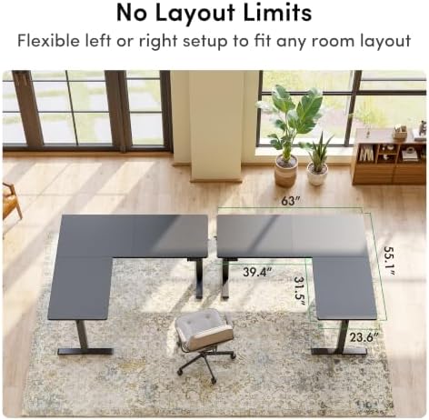 FEZIBO 63" x 55" L-Shaped Standing Desk - Adjustable Corner Desk L Shape, L-Shaped Adjustable Desk with Splice Board, L Shape Standing Desk, Black