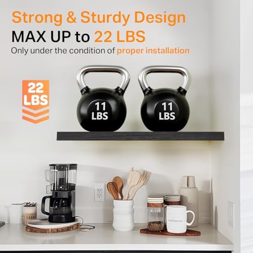 BAYKA Black Floating Shelves 15.7in, Set of 3, Wall Mount Rustic Wood Shelf