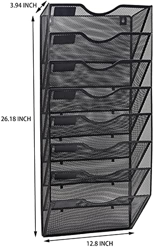 EASEPRES 8 Pocket Mesh Hanging Wall File Organizer, Wall Mounted Mail Paper Document Folder Holder, Clipboard Storage Organization Magazine Rack with Nametag Label for Office Home School, Black