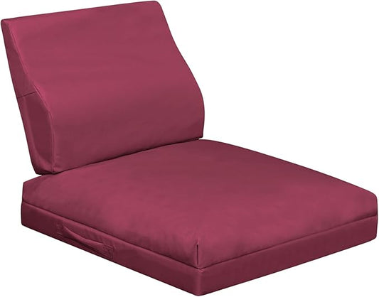 baibu 19x19x4 Inch Outdoor Chair Cushions with Lumbar Support Pillow Set, Waterproof Standard Patio Cushions, Dual-Layer Memory Foam Chair Pads with Removable Cover & Ties for Patio Furniture, Red