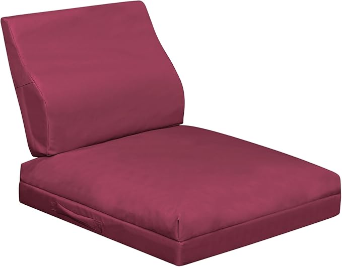 baibu 22x22x4 Inch Outdoor Chair Cushions with Lumbar Support Pillow Set, Waterproof Deep Seat Patio Cushions, Dual-Layer Memory Foam Chair Pads with Removable Cover & Ties for Patio Furniture, Red