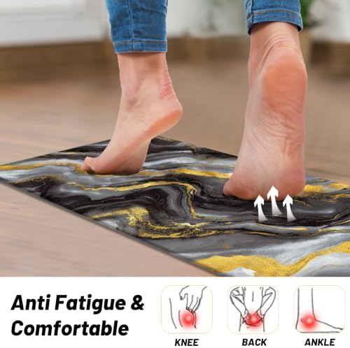 Tyrot Gold Black Kitchen Mats for Floor 2 Pcs 17.3"X28"+17.3"X47"