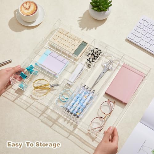 Briwooody 2 Pcs Acrylic Drawer Organizer, 11.8 x 17 x 1.9'', 7 Compartments