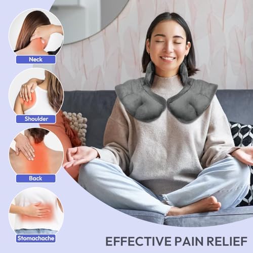 Microwavable Heat Pad for Neck and Shoulders, Warm Compress Wrap, Grey