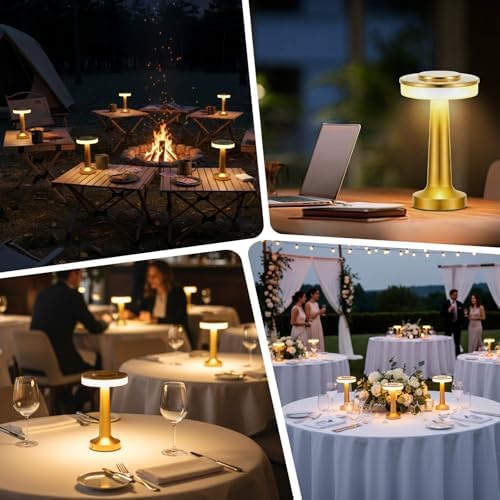 Riakrum 1 Pcs LED Cordless Table Lamp Bulk Rechargeable,Gold