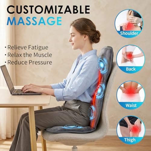 Back Massager with Soft Plush Fabric Cover, Massage Seat Cushion with 8 Vibration Motors & 2 Heating Levels, Chair Massager for Recliner, Office Chair, Sofa Use