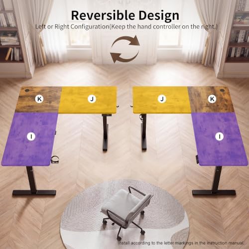 WALKINGDESK 75x61 Inches Reversible L Shaped Standing Desk Height Adjustable with Cup Holder, Electric Corner Computer Workstation for Home Office, Ergonomic Sit Stand up Gaming Desk, Rustic Brown