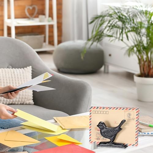 BTSKY Cast Iron Mail Organizer Countertop, Heavy Duty Desk Mail Holder for Letters & Documents, Vertical Envelope Sorter for Home Office, Bill Rack - Black, Bird Shape