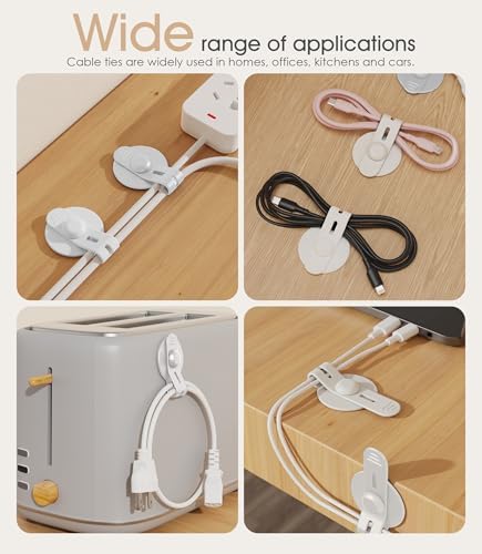 Cable Management Under Desk, Adhesive Cable Ties, 20Pack-White