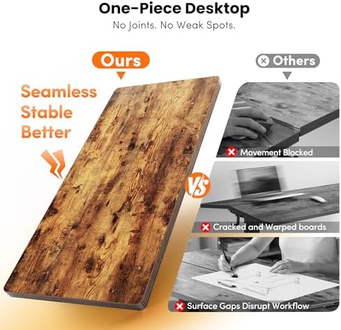 CubiCubi 48 x 24 Electric One-Piece Standing Desk, Rustic Brown