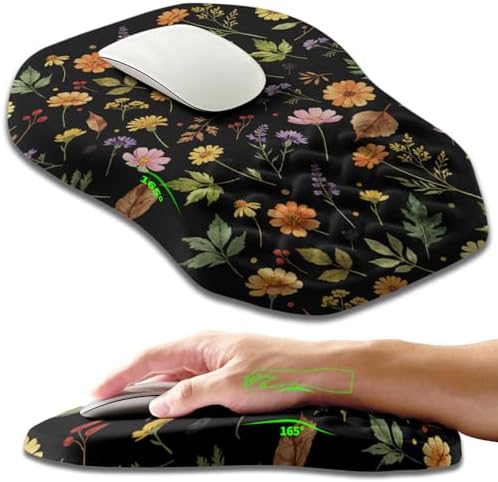 Ergonomic Slope Mouse Pad Wrist Support, Wrist Rest Mousepad for Carpal Tunnel Pain Relief with Massage Bulge and Slow Rebound Memory Foam (12x8 inch, Flowers and Leaves)