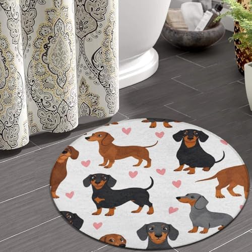 Soft Round Yoga Carpet, Large Home Decor Mat, Non Slip Machine Washable Kitchen Office Circle Rug Cute Dachshund Wiener Dog