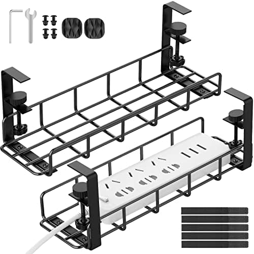 Under Desk Cable Management Tray No Drill Steel Rack Black