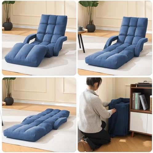 Adjustable Floor Gaming Chair with Footrest, 14-Position Backrest