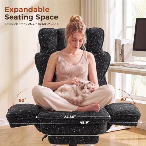 GTPLAYER Big and Tall Office Chair,Flip Armrests for Pets & Cross Legged Sitting,Executive Ergonomic Computer Gaming Chair with Foot Rest,Gliter Fabric Wide Seat Reclining Desk Chair