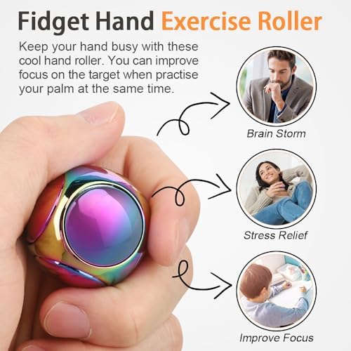 Dilabnba Fidget Spinners Stress Ball Kinetic Desk Toy for Kids Adults, Metal Handheld Gadget Finger Hand Spin Fingertip Gyro Goody Bag Fillers Gift, Rainbow