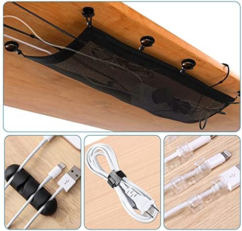 Under Desk Cable Management Net, 36PCS Under Table Cord Management Mesh Organizer Flexible Wire Hiders, Extra Large Capacity Wire Management Kit Under Desk, Fits Most Tables