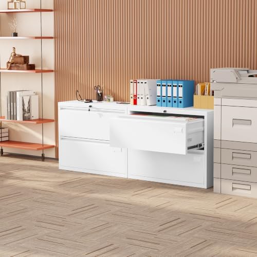 INTERGREAT Lateral File Cabinet 2 Drawer, White Metal File Cabinets for Home Office, Locking File Cabinet for Letter/Legal/F4/A4 Size Hanging Files, Easy Assembly, Name Tag