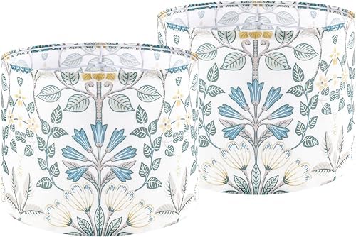GO&SO Lamp Shades Set of 2,16" D x 10" H,Large Drum Shade,Blue Green Floral