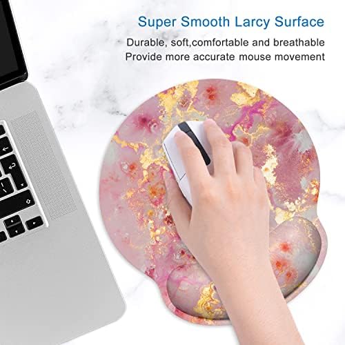 ITNRSIIET Ergonomic Mouse Pad with Wrist Support Wrist Rest Smooth Surface Non-Slip Rubber Base Comfortable Office Supplies Pain Relief, 9.8 x 9.1 inches, Pink Gold Abstract