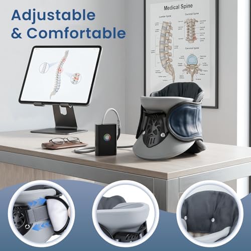 Neck Stretcher Cervical Traction,Built-in Air Pump,Neck Traction Device for Spine Decompression and Pain Relief, Office & Travel Neck Support, Adjustable Neck Traction Devices for Home Use