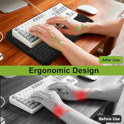 Wrist Rest with Keyboard Stand, Ergonomic Keyboard Riser Holder with Memory Foam Wrist Support Pad, Desk Cushion Easy Typing for Home Office Laptop Computer Gaming, Black