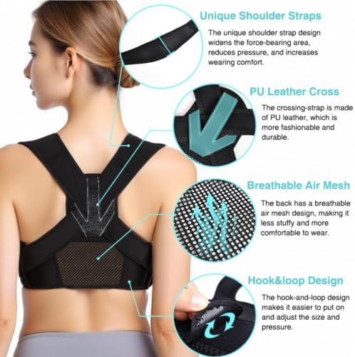 KESWI Adjustable Back Brace Posture Corrector for Women & Men (One Size Fits Most)
