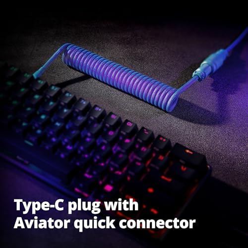 GUNMJO Pro Custom Coiled USB C Cable for Gaming Keyboard, Double-Sleeved Mechanical Keyboard Cable with Detachable Metal Aviator, 1.5M USB-C to USB-A, Nebula Color