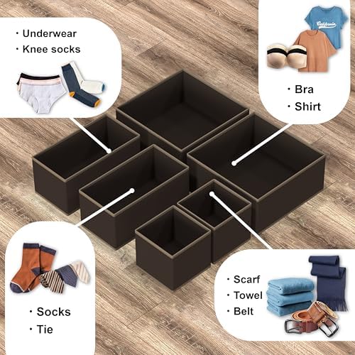 Simple Houseware Underwear Drawer Organizer, Set of 6, Brown