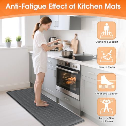 TranquilRelax 2-Piece Kitchen Mats, Cushioned Non-Slip Floor Mats, Grey
