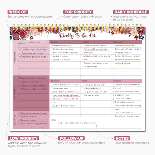 Taja Weekly To Do List Notepad, Undated Weekly Planner Pad, 8.5" x 11"