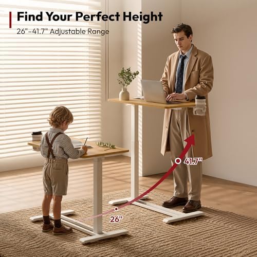 SANODESK 32''Pneumatic Adjustable Overbed Bedside Table with Hidden Casters
