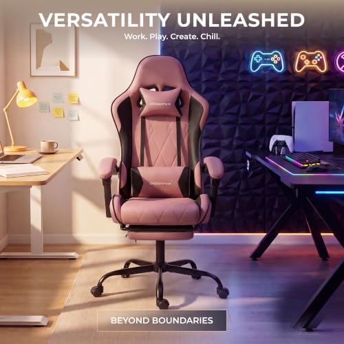 Dowinx Gaming Chair with Footrest, Ergonomic Office Chair, Pink