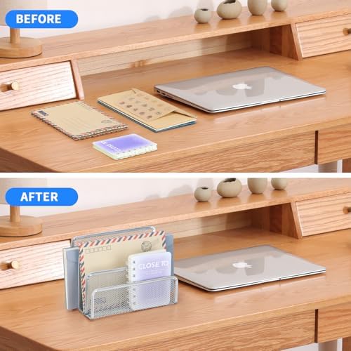 2 Pieces Desk Mail Organizer, Metal Mesh Small File Holders Letter Organizer, Bill/Document/Filing/Folders/Paper Organizer for Desktop (GREY-2PCS)