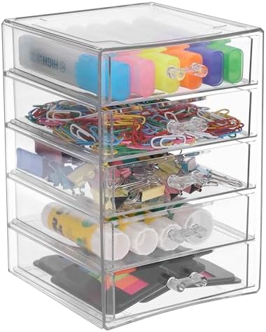 BTSKY Clear Storage Organizer with Drawers, 5-Layer Desktop Organizer