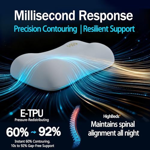 HighBeds Cervical Neck Pillow for Neck Pain Relief- Memory Foam Pillow for Side and Back Sleepers, BASF Support with Ergonomic Pillow(Grey)