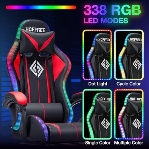 RGB Gaming Chair with Bluetooth Speakers and LED Lights Computer Chair-Red