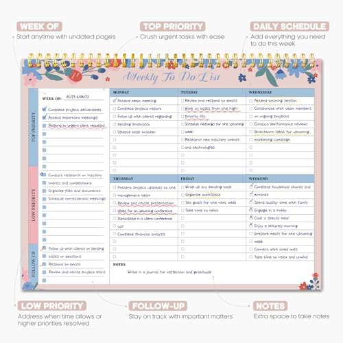 Taja Weekly To Do List Notepad, Undated Weekly Planner Pad, 8.5" x 11"