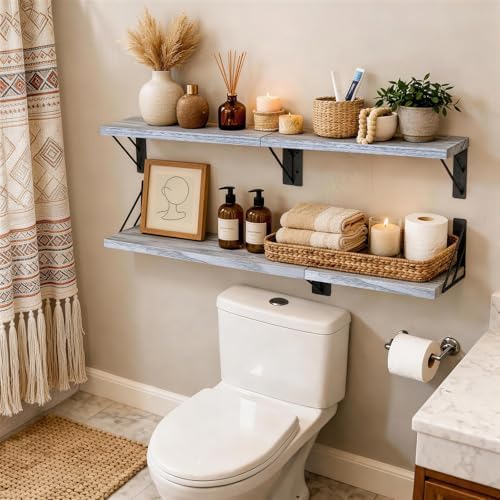 BAYKA Wall Mounted Floating Shelves (Gray and White, Set of 4, 16" Mixed)