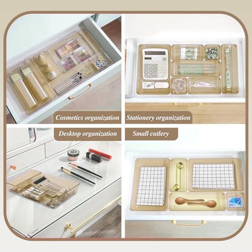 Kitchen Desk Drawer Organizers Storage for Office, Small Acrylic Vanity Trays Makeup Organizer for Drawer Bathroom Plastic Make up Organizers 25 Pcs Clear Champagne