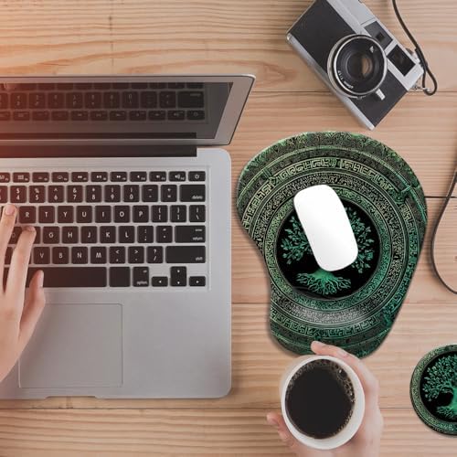 Ergonomic Mouse Pad with Wrist Rest,Comfortable Computer Gel Mouse Pad Wrist Support for Laptop,Pain Relief Mousepad with Non-Slip PU Base Tree of Life