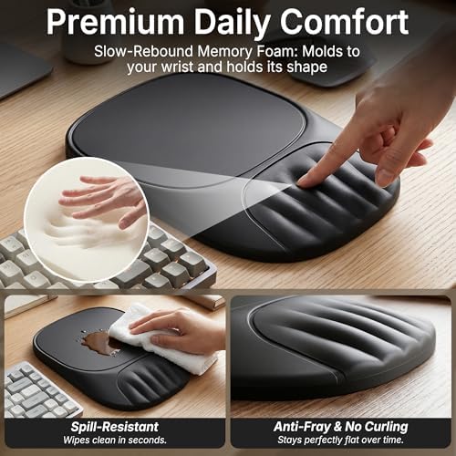 Ergonomic Mouse Pad with Wrist Rest, Sloped Memory Foam Mousepad with Wrist Support, Cooling Channels, Non-Slip Base, Smooth Lycra Surface for Office, Gaming & Home Desk (Black)