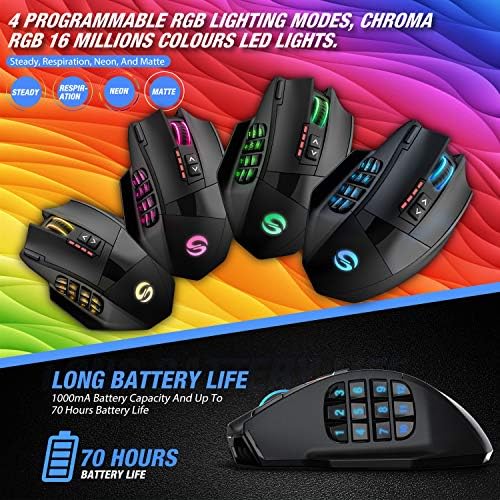 UtechSmart Venus Pro Wireless MMO Gaming Mouse - 16000 DPI RGB