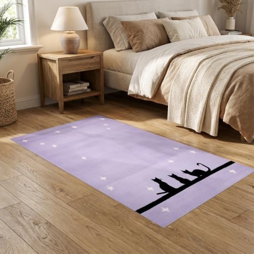 5'x7' Black Cat Lavender Starry Ultra-Soft Area Rug