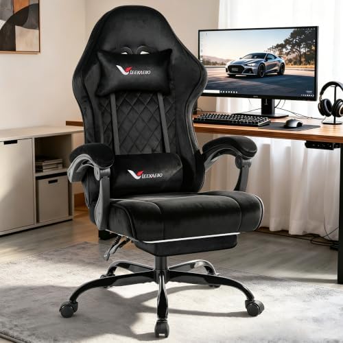Fabric Gaming Chair for Adults, Comfortable Office Chair with Footrest