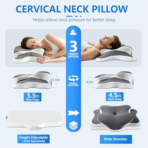 Ergo Pillow for Sleep Apnea, Neck Pain, and Snoring Relief | Cervical Neck Pillow for Neck Pain Relief & Side Sleeper | Orthopedic Memory Foam with Ergonomic Neck Support, Gray, Standard